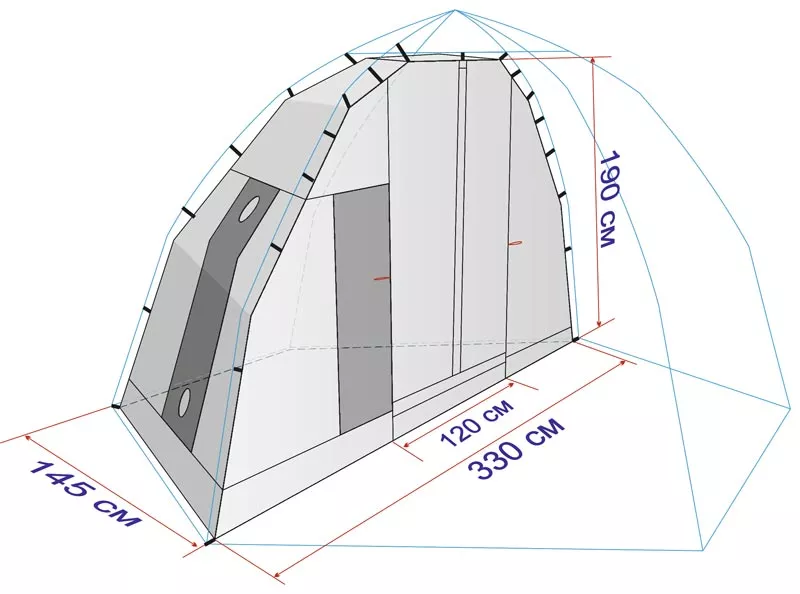 Схема внутреннего банного тента с размерами