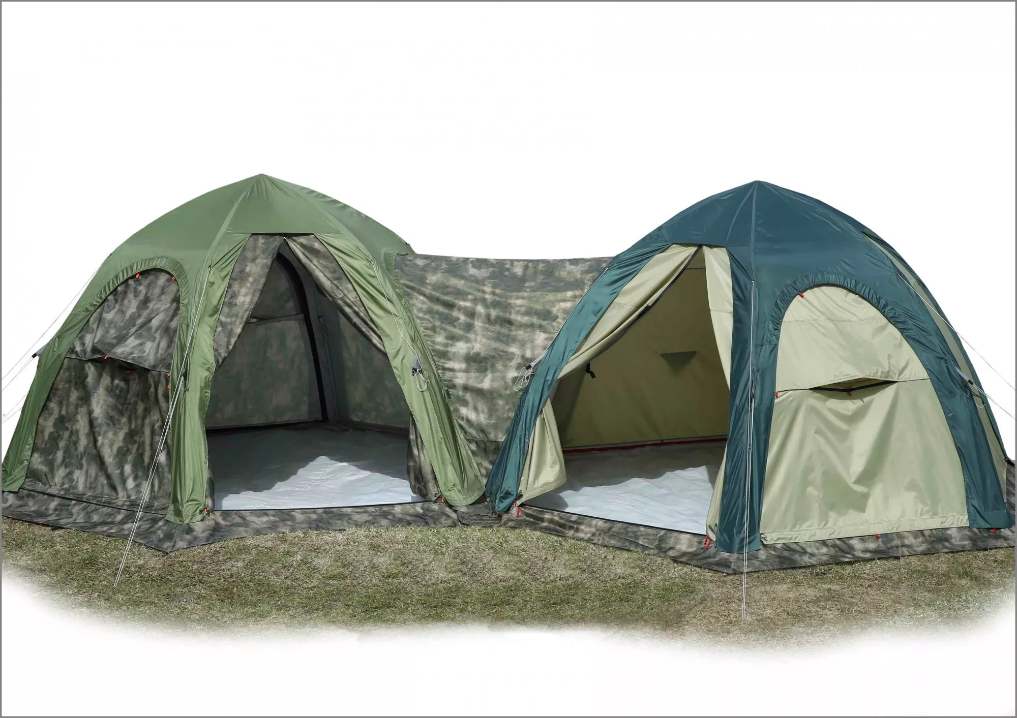 Модульные палатки ЛОТОС 5 Универсал присоединенные между собой посредством Соединения