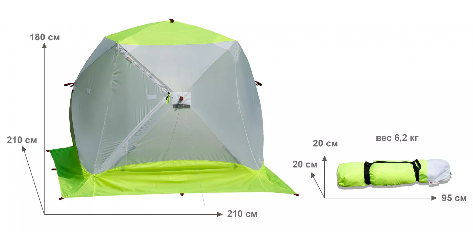 Зимняя палатка ЛОТОС Куб 3 Компакт ЭКО (габаритные размеры)