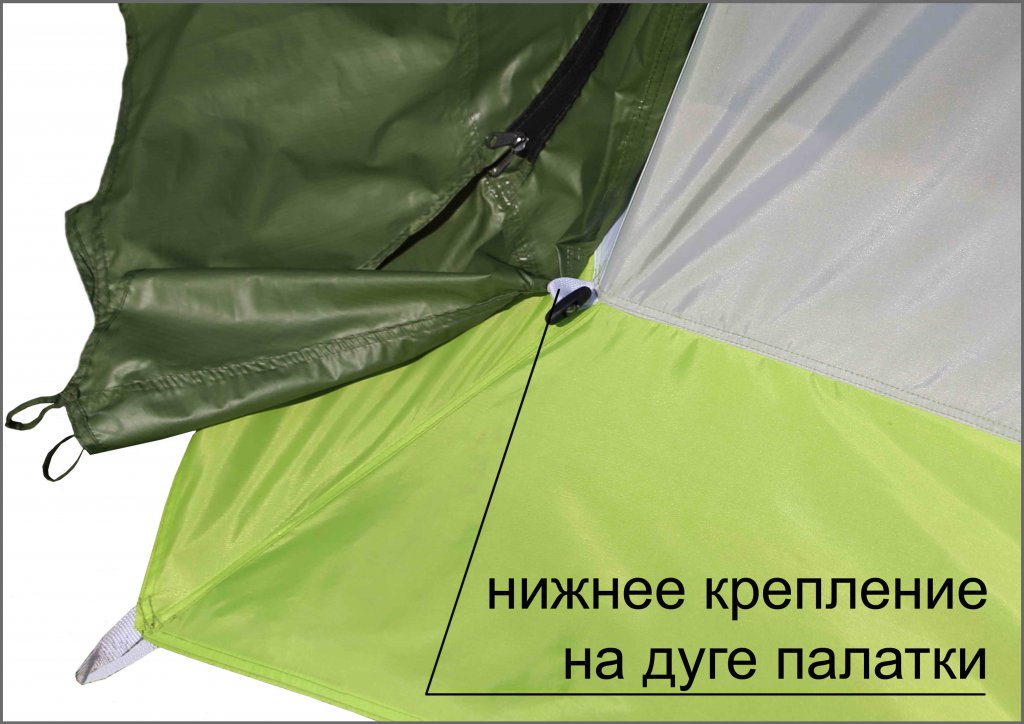 крепление влагозащитного тента ЛОТОС 5У-1 к палатке